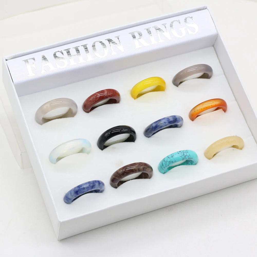 

2021 Natural Stone Rings Charm Jewelry A diversity of stones Two kinds of Models Trendy Gift for Women or Girlfriend 6mm Width