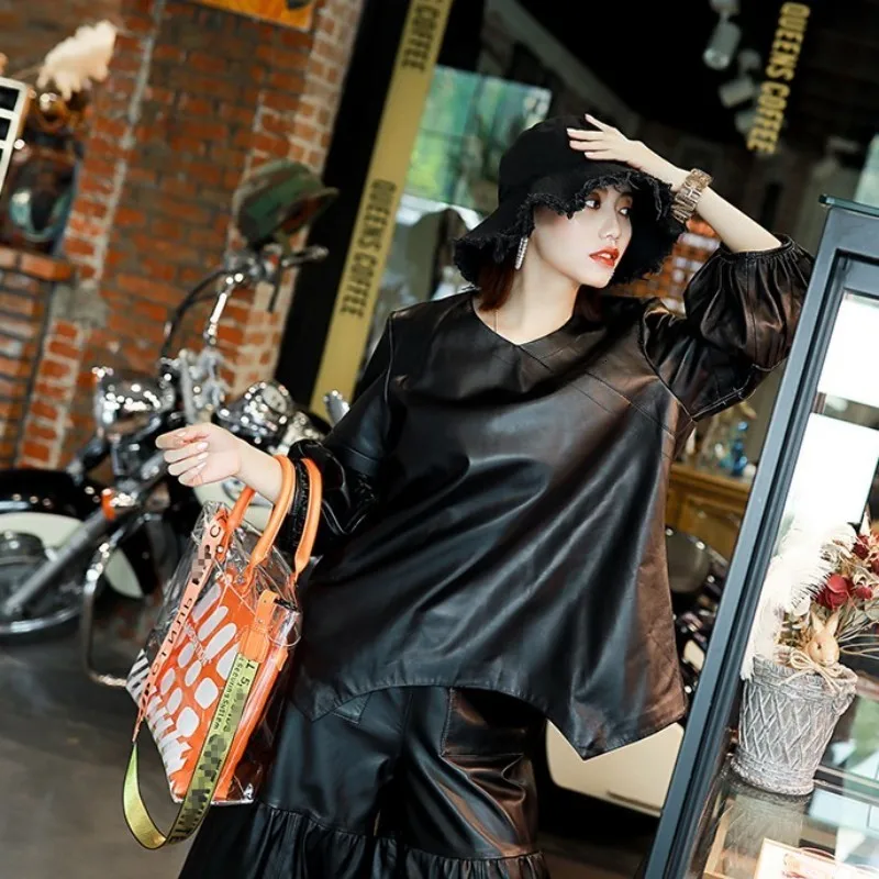 Женский пуловер из овечьей кожи готический Свободный Асимметричный топ с