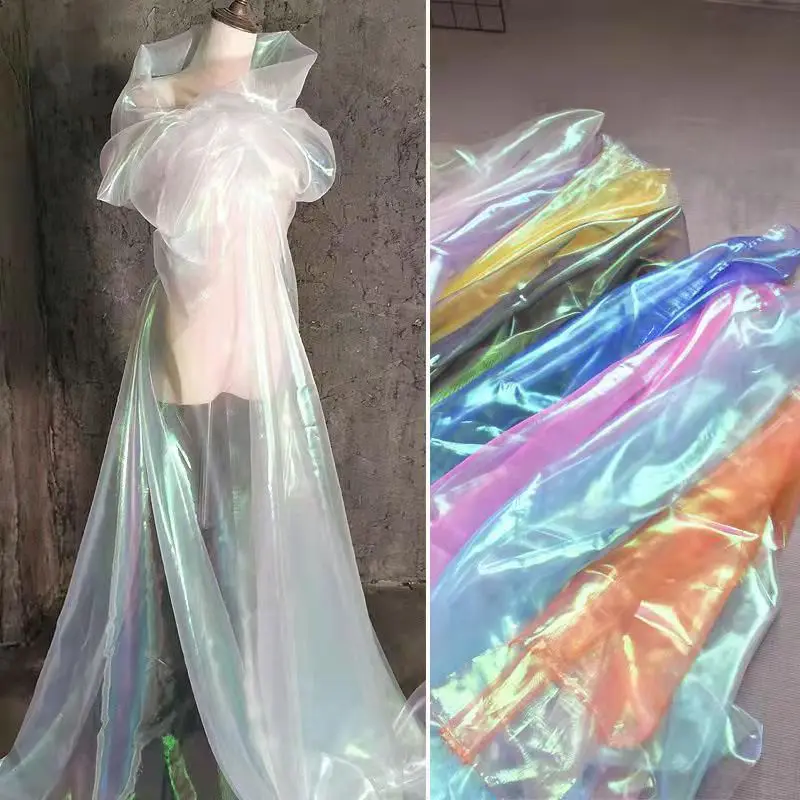 Many Color Gauze Material Organza Inspiration Colorful Wedding Dress Gauze Laser Gradient Perspective Designer Fabric DIY Skirt