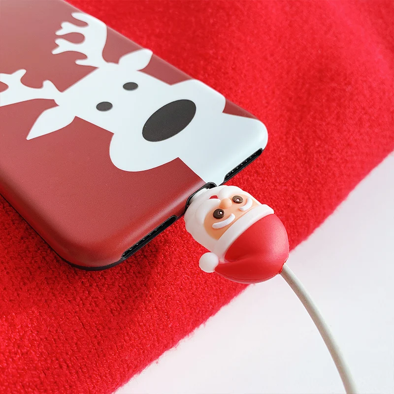 Рождественский кабель для передачи данных мультяшный защитный чехол зарядное