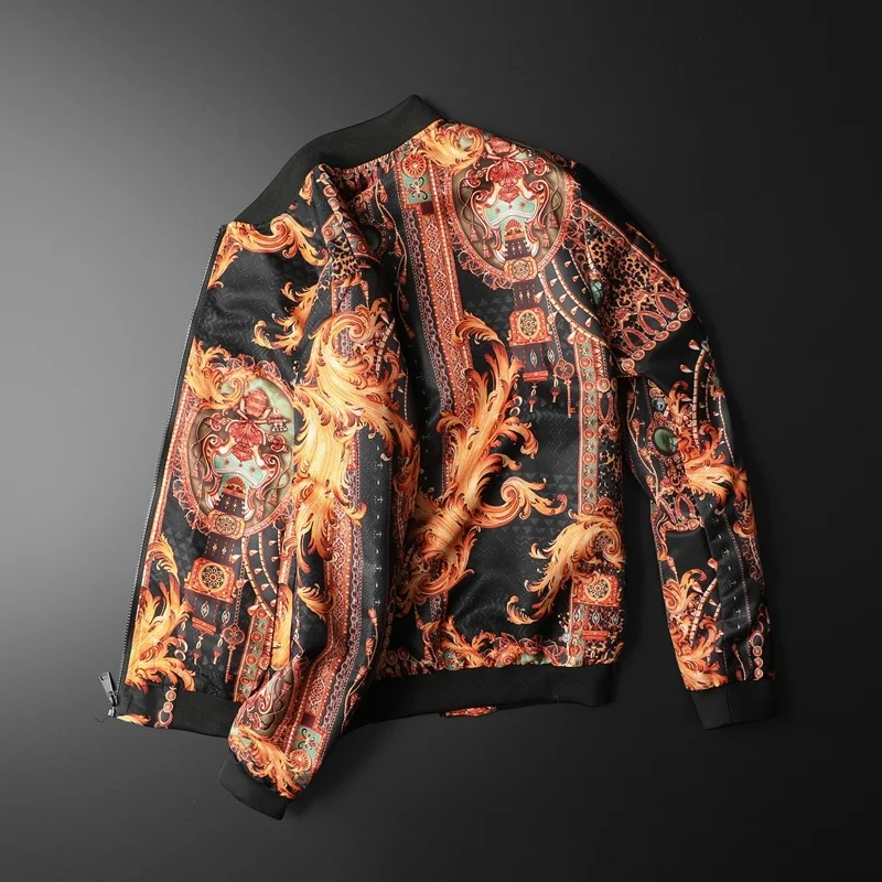 Винтаж куртка Для мужчин Золотой бомбардировщик с принтом Роскошные наряд