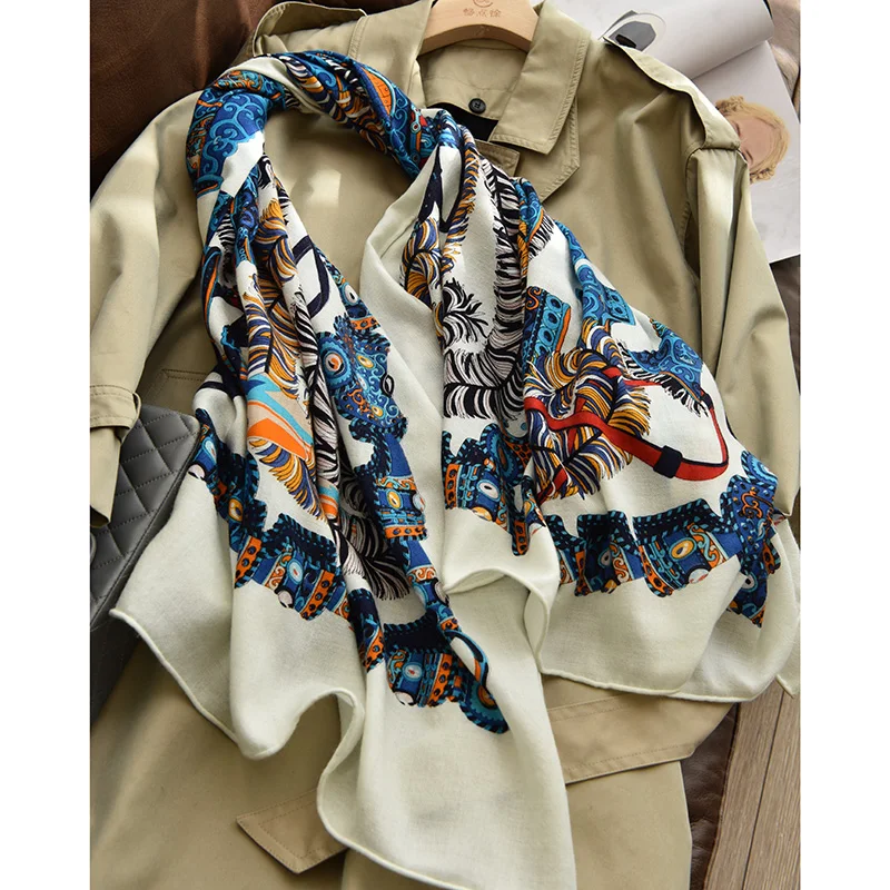 Женский зимний шарф с модным принтом шелковое кашемировое одеяло накидка шаль