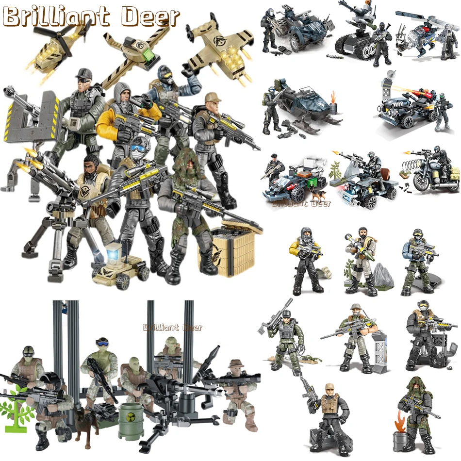 

Military Special Force Soldiers Modern Action Figures with Weapon Equipment Army WW2 MOC Building Blocks Toys for Children Boys