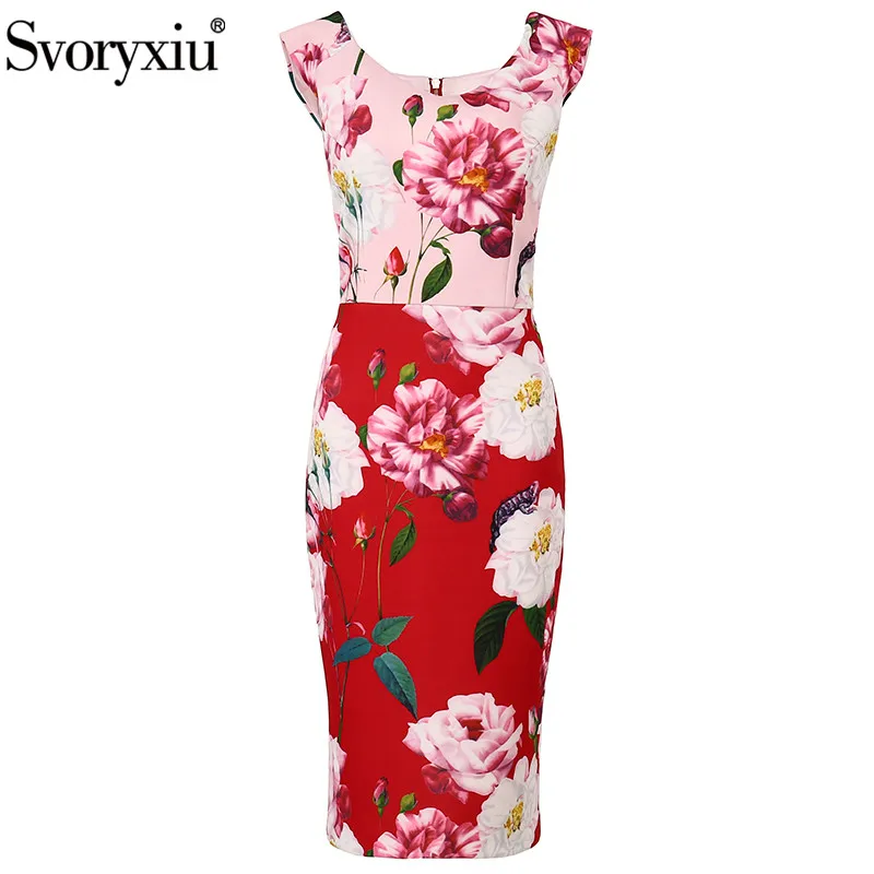 

Svoryxiu Runway Designer Summer V-Neck Tank Dress Women's Charming Flower Print Package Buttocks Midi Dresses XXL
