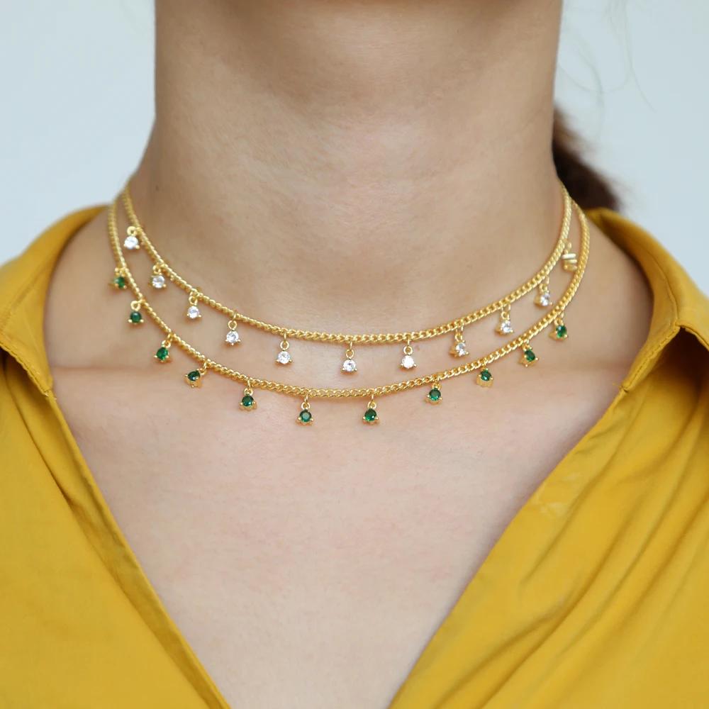 Золотая широкая цепочка Miami Cuban link модное ожерелье с зеленым и белым кубическим