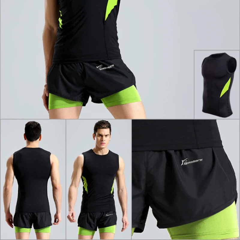 Мужские шорты для бега 2 в 1 быстросохнущие дышащие активных тренировок