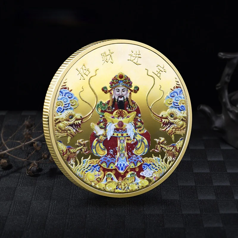 

Hand Holding Ingot Gives You Money Lucky Badge Souvenir Gifts Chinese Myth Tale Characters God of Wealth Collection Coin