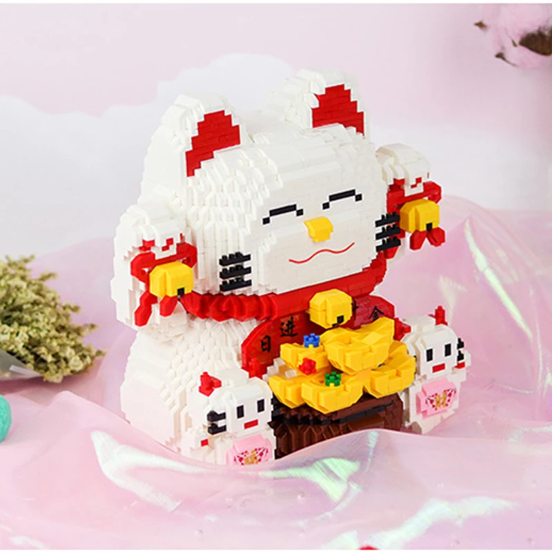 

HC Big Lucky Fortune Cat Money Abacus Vat Animal 3D Model DIY Diamond Mini Building Small Blocks Bricks Toy for Children no Box