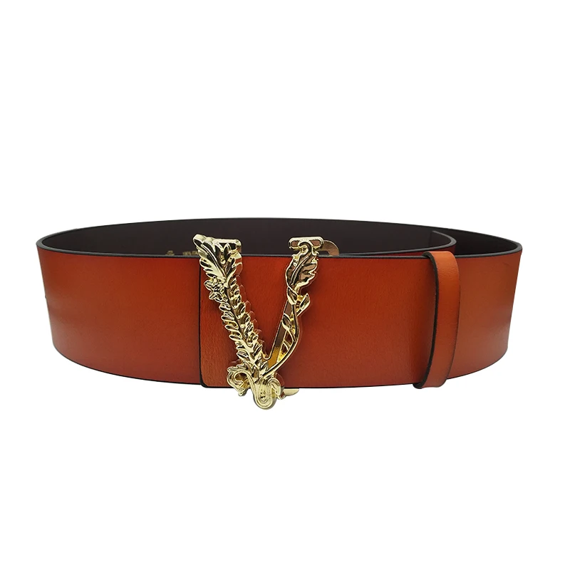 2021 Top Quality Genuine Leather Women Waistband Luxury V Buckle Belt For Female Dress Coat Fashion Wild Straps Belt