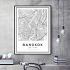 Черно-белая карта Бангкока, Северная карта Тайланда, настенные художественные принты, плакаты и принты для гостиной, домашний декор