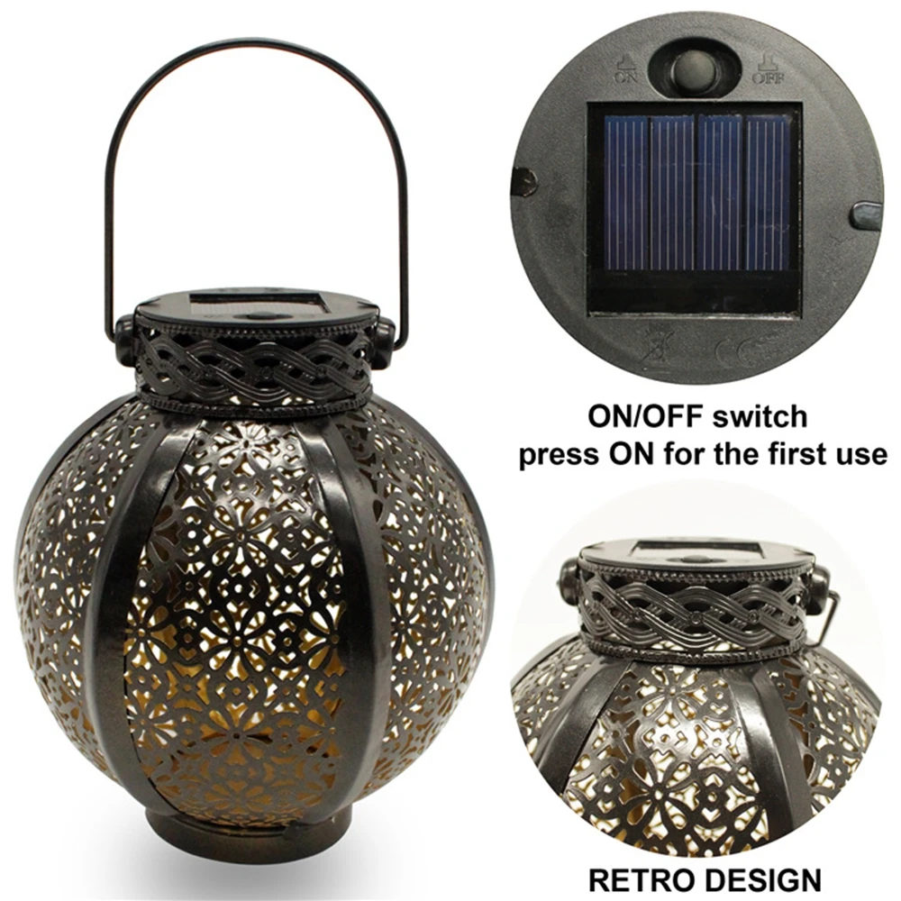 

Фонари с ручкой в стиле ретро, полые садовые декоративные фонари на солнечной батарее для двора, дерева, забора, внутреннего дворика, для ули...