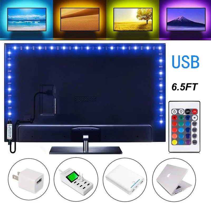 

LED светильник ка для телевизора с USB 5 В 5050SMD 3 клавиши 17 клавиш 24 клавиши ТВ низкое напряжение цветсветильник вая полоса RGB светодиодная полос...