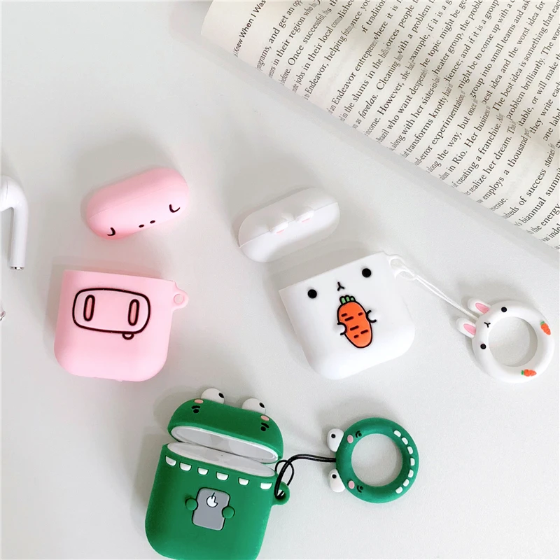 Для AirPods чехол 3D милый мультяшный чехол для наушников s для Apple Airpods 2 забавные аксессуары Защитная крышка с кольцом на палец