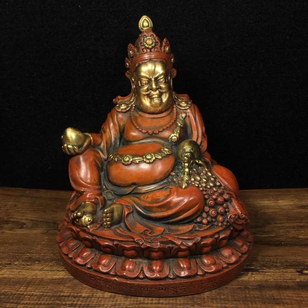 

8"Chinese temple collection Old Bronze Gilt Real gold Yellow God of Wealth Buddha Huang Caishen Sitting Buddha Ornaments