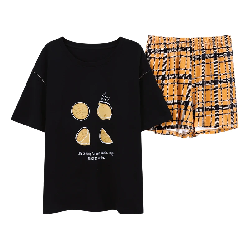 Новая Пижама с круглым вырезом хлопковый комплект Цвет контраст Женская