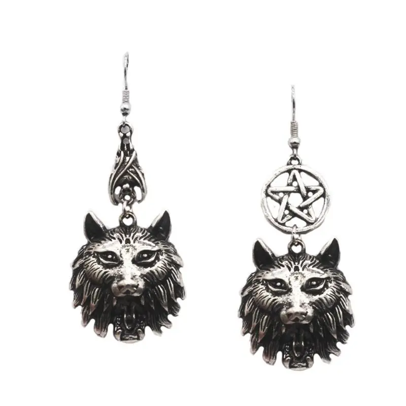 

69HB Dark Gothic Vintage Werewolf Vampire Fangs Drop Earrings Asymmetric Bat Dangling Jewelry Neckalce Halloween Party Gift