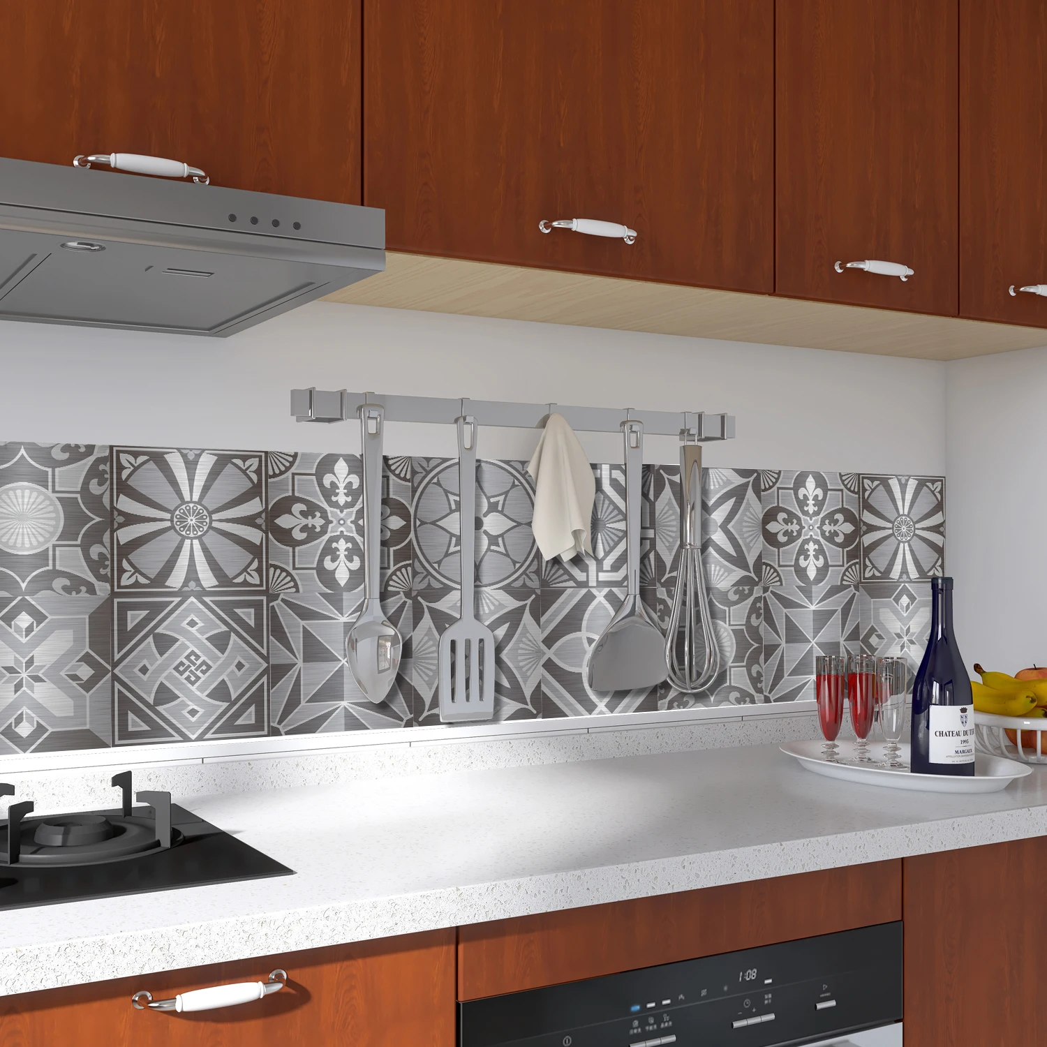 

Paste Vinyl Wall Tile Sticker Kitchen Self-adhesive Backsplash Tile Sticker Brushed Metal Decoration Wallpaper Decal Sticker