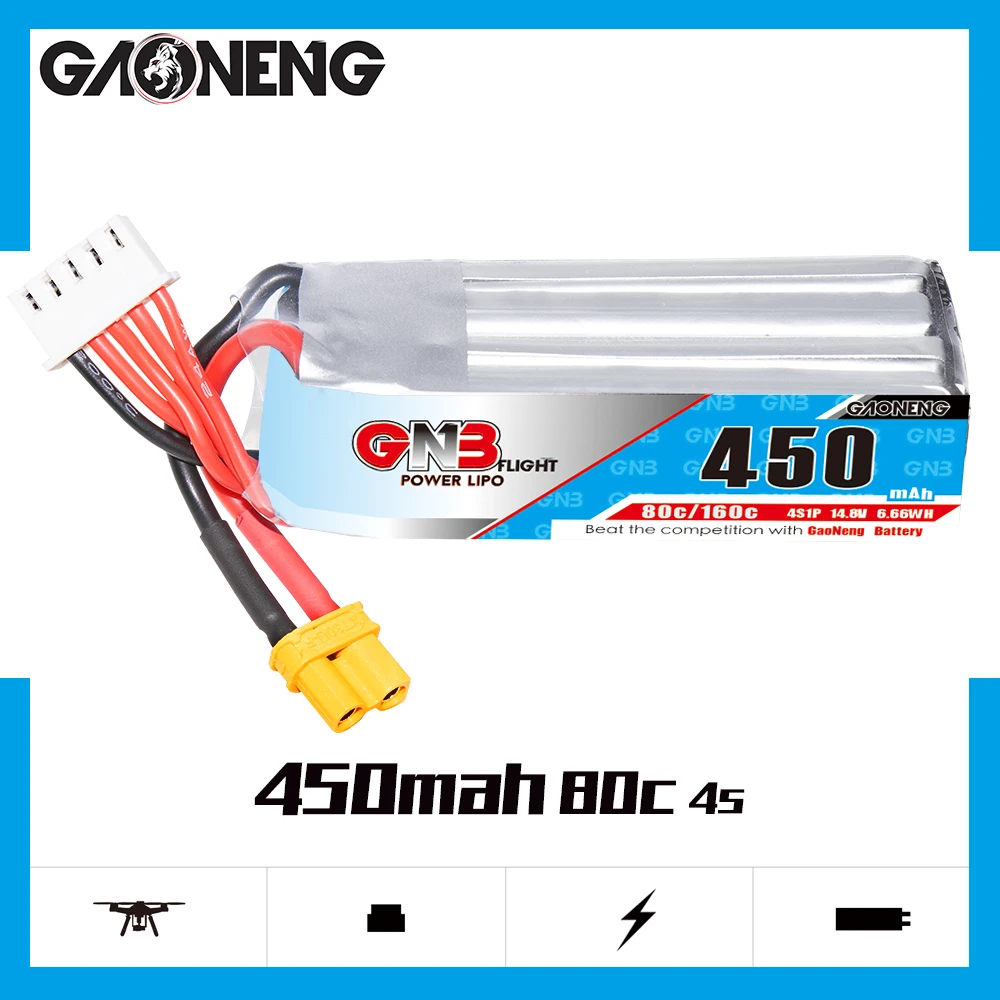 Gaoneng GNB 4S1P 450 мАч 14,8 в 80C литий-полимерный аккумулятор XT30 штекер для CineBee Cine Whoop BetaFPV Дрон RC FPV гоночный зубочистка Дрон
