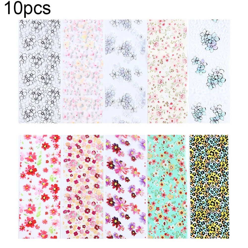 

10Sheets Starry Sky Floral Print Nail Art Sticker Transfer Decals Manicure Decor Nail Foil Slider Decor Design Decoration