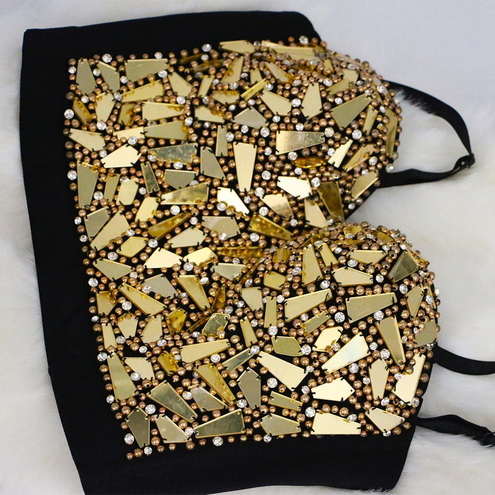 Женский топ с блестящими стразами серебристый/золотистый укороченный топ-бюстье