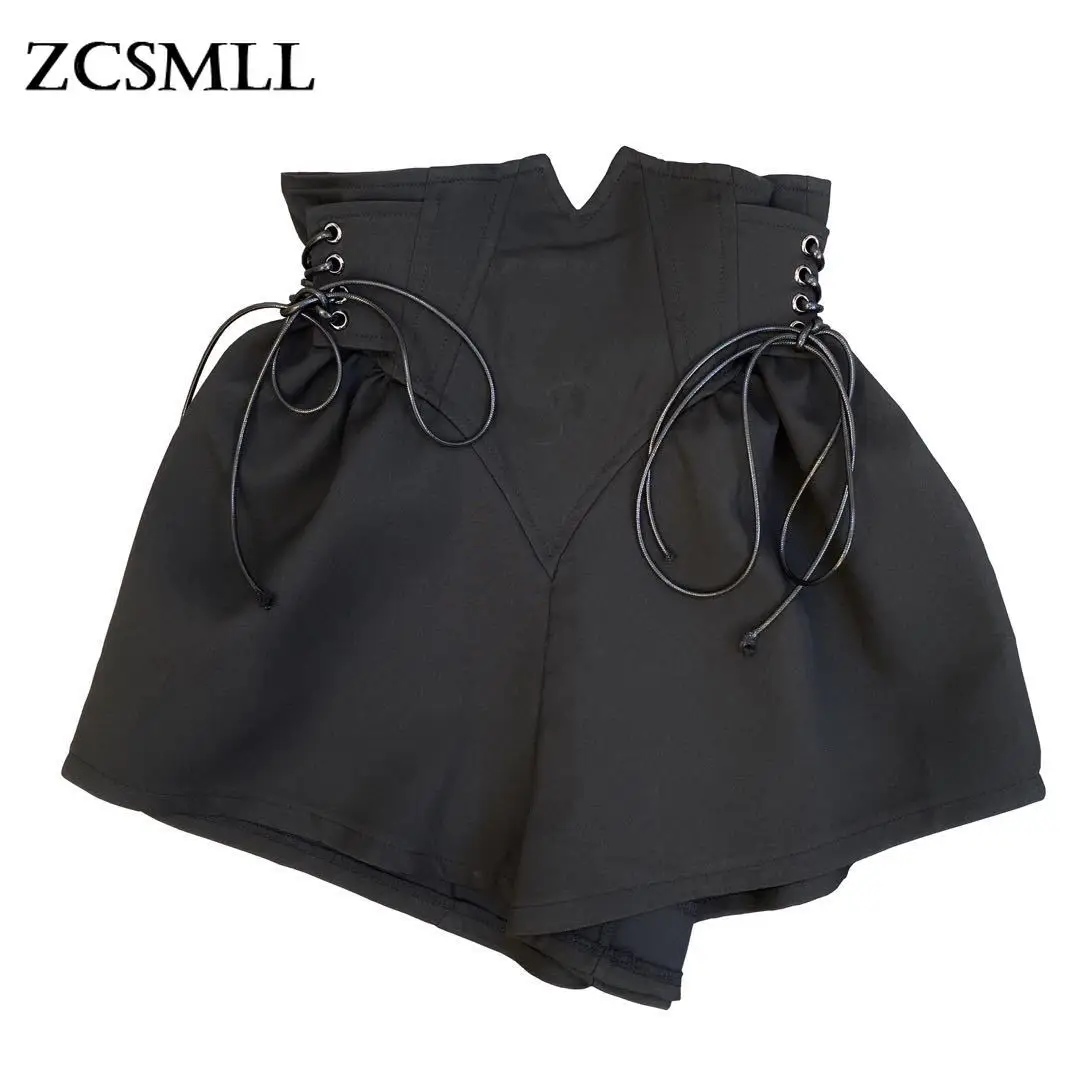 

Женские трикотажные широкие брюки ZCSMLL, черные тонкие шорты с высокой талией и широкими штанинами, с разрезом, Осень-зима 2021