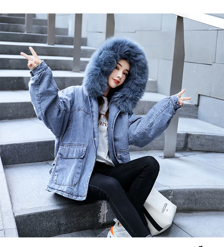 Зимняя джинсовая куртка для женщин с кроличьим меховым воротником Chaqueta Mujer, длинное пальто для женщин, плотные уличные Базовые Куртки