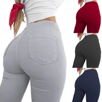 skinny pencil pants women stretch pockets solid color slim high waist trousers gray black red blue female casual push up tight