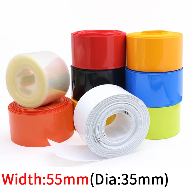 

Dia 35mm PVC Heat Shrink Tube Width 55mm Lithium Battery No.7 AAA Pack Insulated Film Wrap Protect Case Pack Wire Cable Sleeve