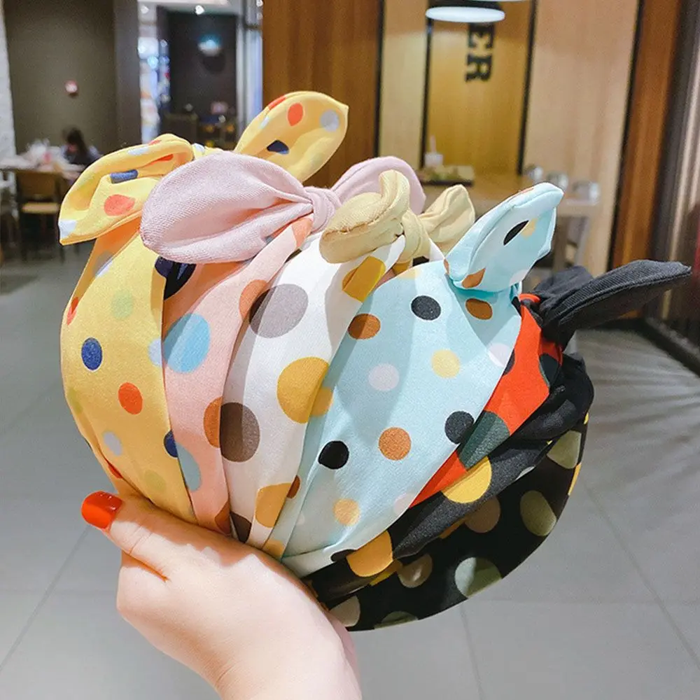 

New Baby Girls Wide Headband Bow Cross Sweet Korean Style Polka Dot Hairband Cute Hair Hoop Headwear Headdress