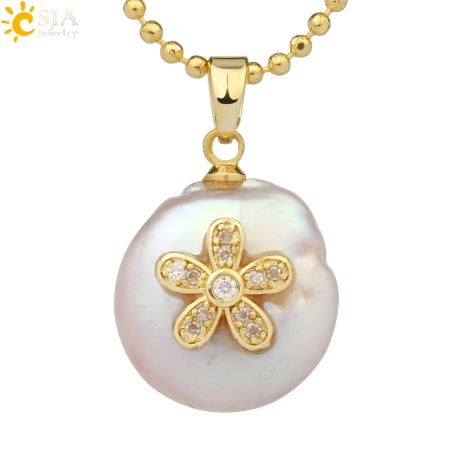 Necklace-A Csja кулон из пресноводного жемчуга, крошечное ожерелье из бисера, сердце из фианита подвески в форме цветов для детей, милое колье для девочек, модные украшения, G213 - Окраска металла: Necklace-A