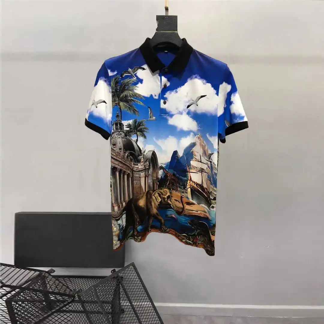 

Summer Style Europe Men's high quality animal print T-shirts Top Hot fashion lapel Short sleeves Tee C522