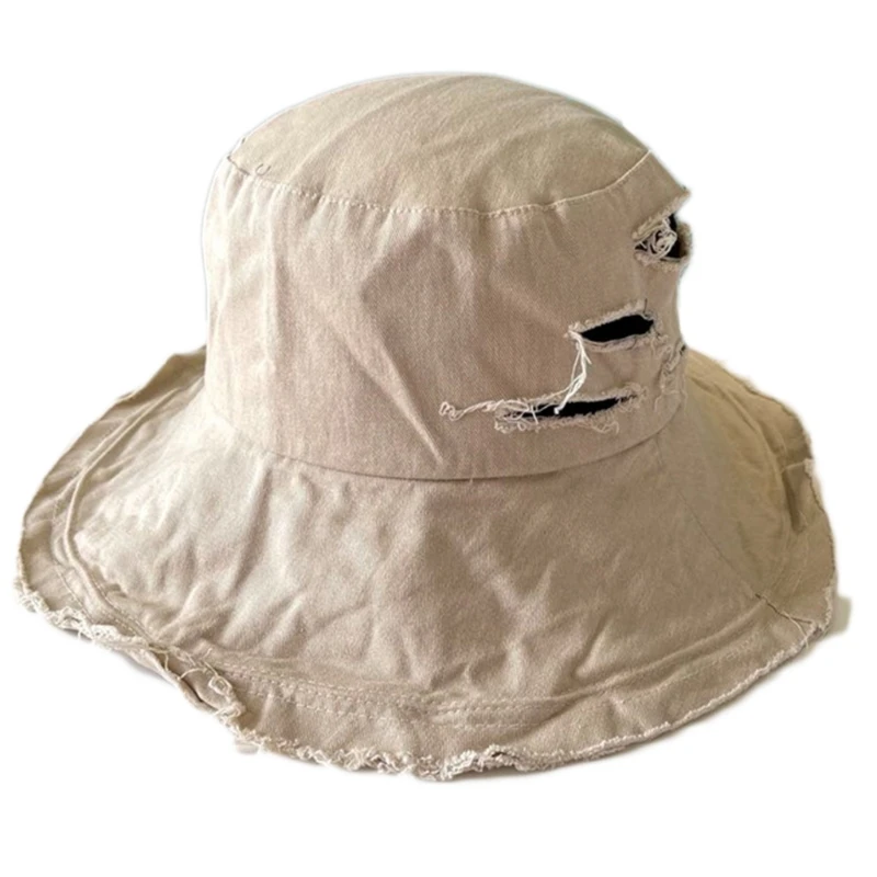 

Fashion Casual Floppy Hole Fisherman Hat Retro Basin Hat Foldable Breathable Wide Brim Hat Sunscreen Fisherman Hat