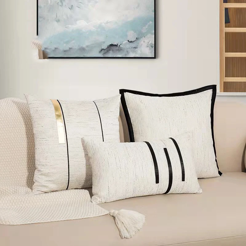 

Ivory Cushion Cover Pillow Cover Black Stripe Jaquard for Home Decoration Sofa Bed Couch Living Room Bed Room 45x45cm/30x50cm
