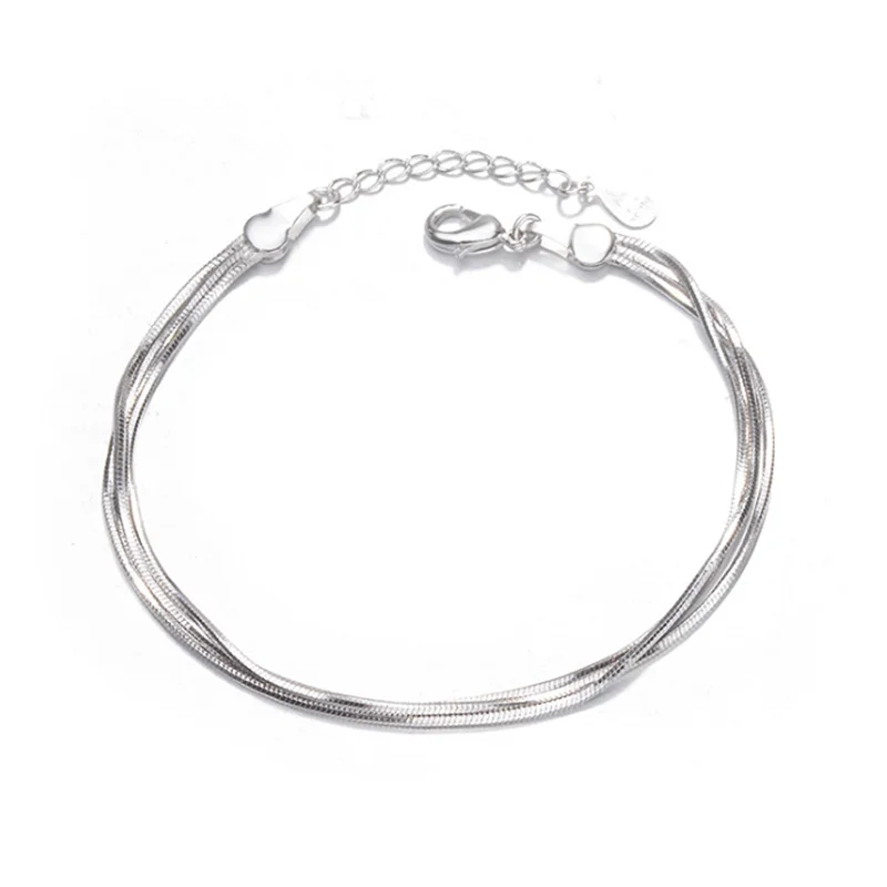 Женский браслет из серебра 925 пробы с бусинами и двойной цепочкой|Браслеты