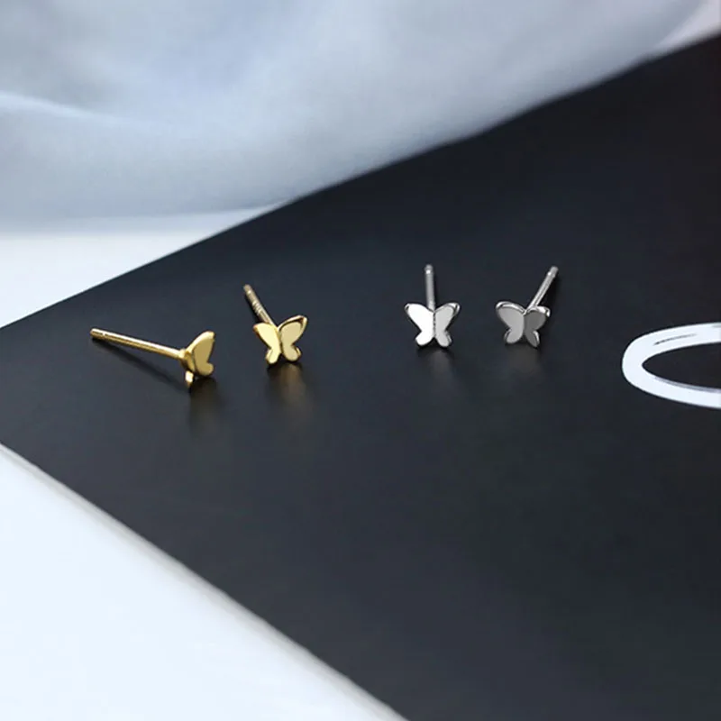 

100% 925 Sterling Silver Simple Shiny Glossy Butterfly Earrings Women Korean Sweet Student Jewelry Accessories