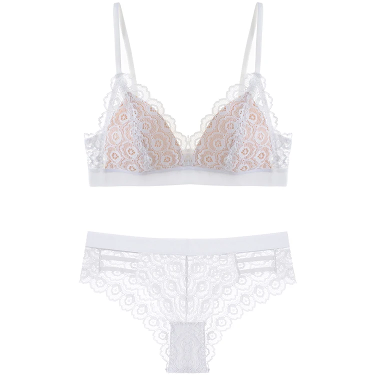Wriufred, тонкое, хлопковое, кружевное, сексуальное нижнее белье с трусами, без стального кольца, собранный бюстгальтер, женский, удобный комплект нижнего белья без косточек - Цвет: Белый