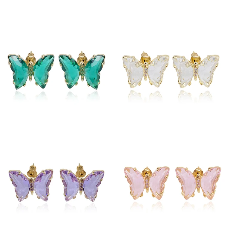 Женские серьги гвоздики золотистого цвета с кристаллами