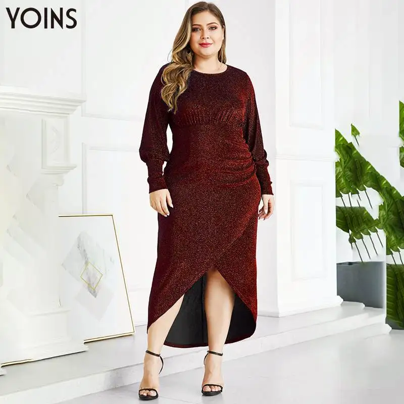 YOINS-модное металлическое блестящее вечернее платье с круглым вырезом и