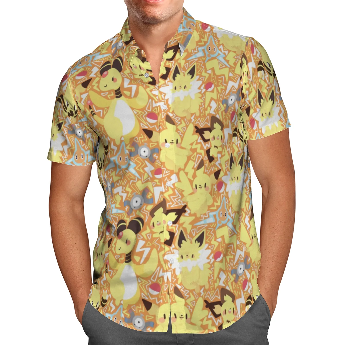 

Yellow Anime 3D Beach Hawaiian 2021 Summer Men Shirts Short Sleeve Shirt Streetwear Oversized 5XL Camisa Social Chemise Homme-88