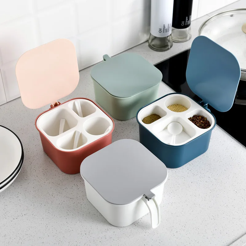 

Nordic Multifunction Seasoning Container Spice RackSalt and Pepper Shaker Herbs Spice Jar with Lid Square Seasoning Box Kitchen