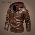 Толстые мужские кожаные куртки, зимняя новая повседневная мотоциклетная куртка из искусственной кожи, мужские байкерские кожаные пальто, мужская шляпа, съемная брендовая одежда