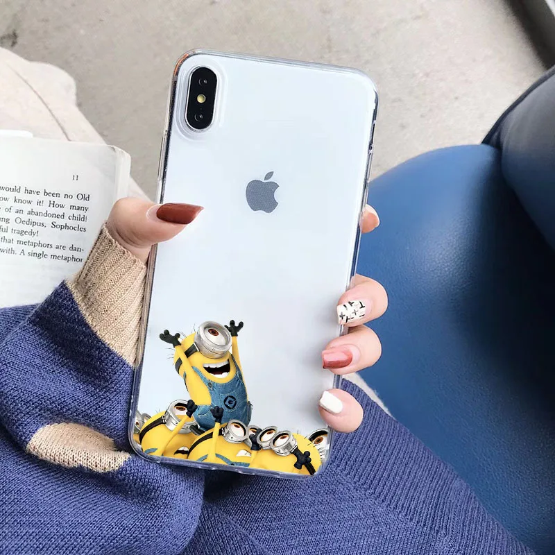 Чехол с миньонами для IPhone X XR Xs Max 11 8 7 6 Plus 6S 5s SE мягкий прозрачный силиконовый чехол