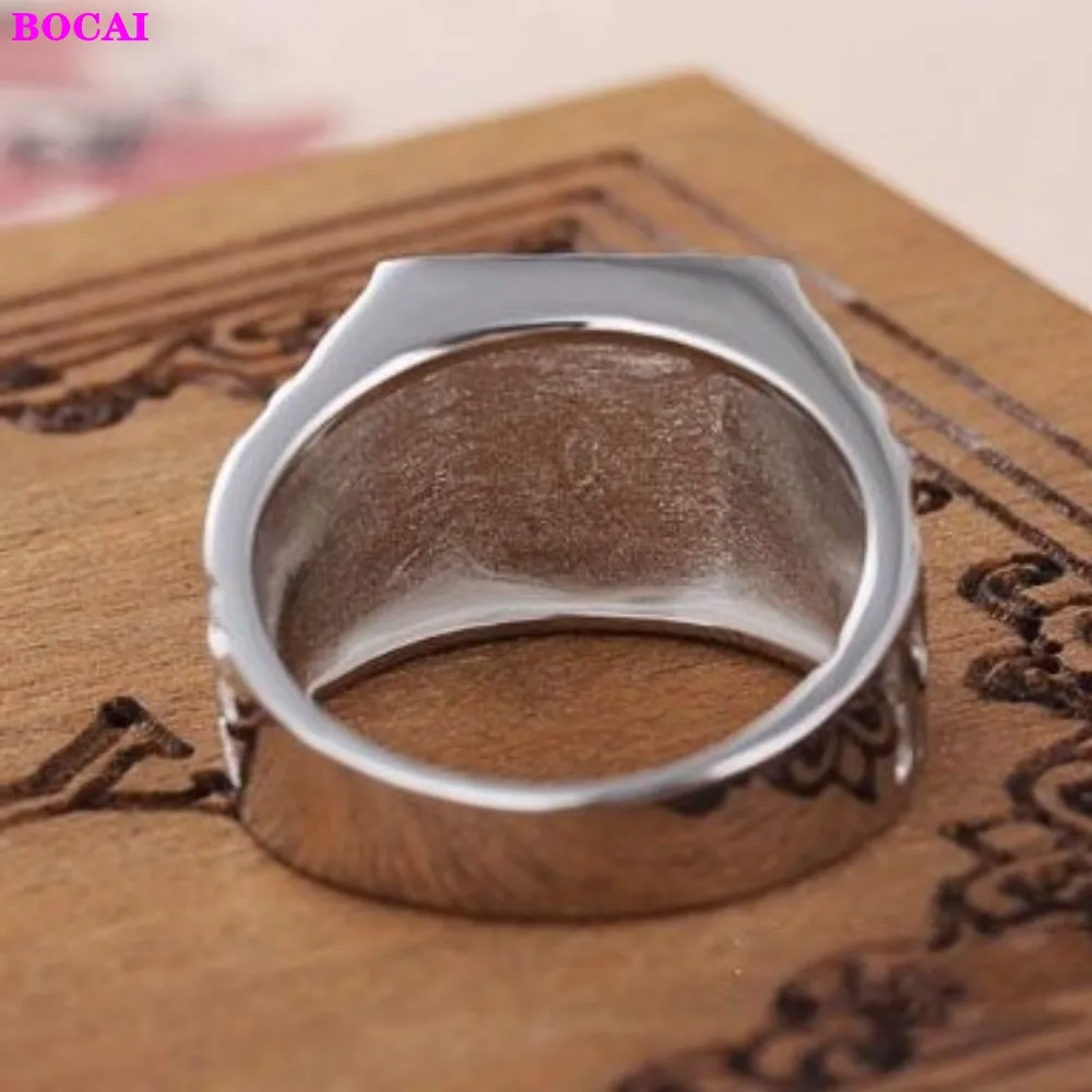 

BOCAI s925 sterling silver men's RING pure silver men's square flat bottom Plaid ring 2020 new fashion popular Thai silver ring