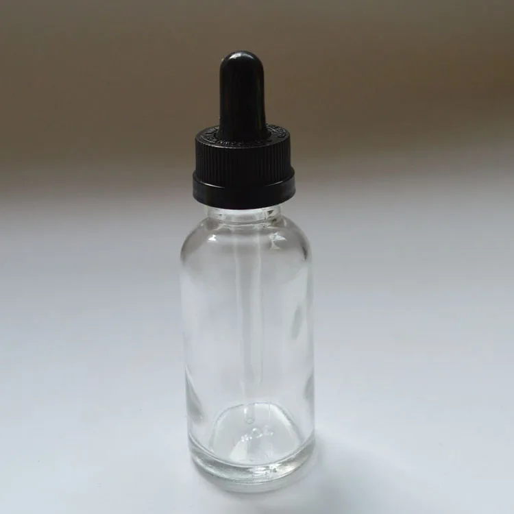 Clear With Black Cap 2 шт./лот прозрачная 30 мл стеклянная бутылка 1 унция бутылка с защитой от детей и стеклянные пипетки - Цвет: Clear With Black Cap