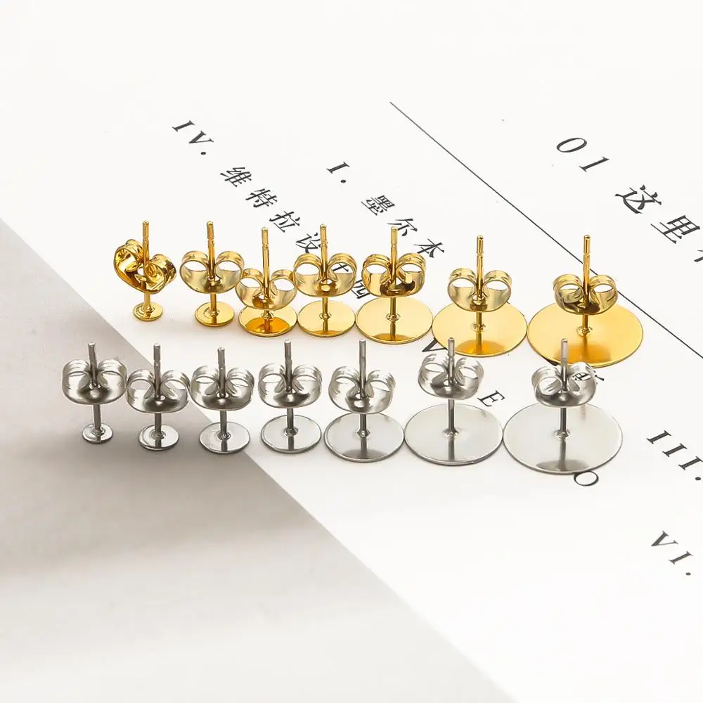 20-100 шт./лот золотые Родиевые нержавеющая сталь пустые серьги шпильки базовые с