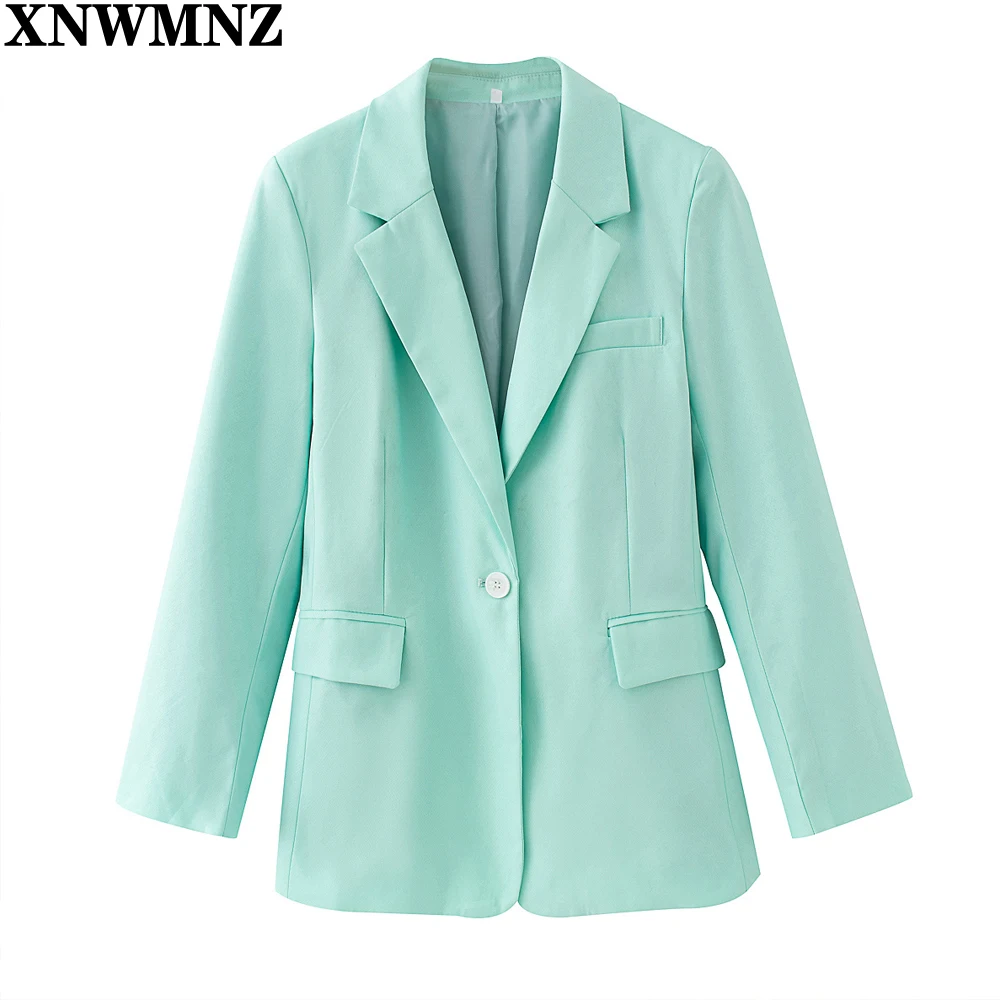 

XNWMNZ Женская коллекция 2021, зеленая модная офисная одежда, блейзер на одной пуговице, пальто, винтажная женская верхняя одежда с длинным рукав...