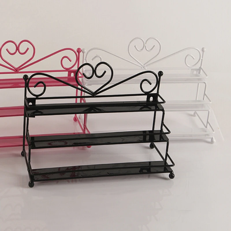 3Tiers Heart Design Metal Nail Display Polish Shelf Cosmetic Varnish Stand HolderWomen Makeup Wall Rack Organizer Case |