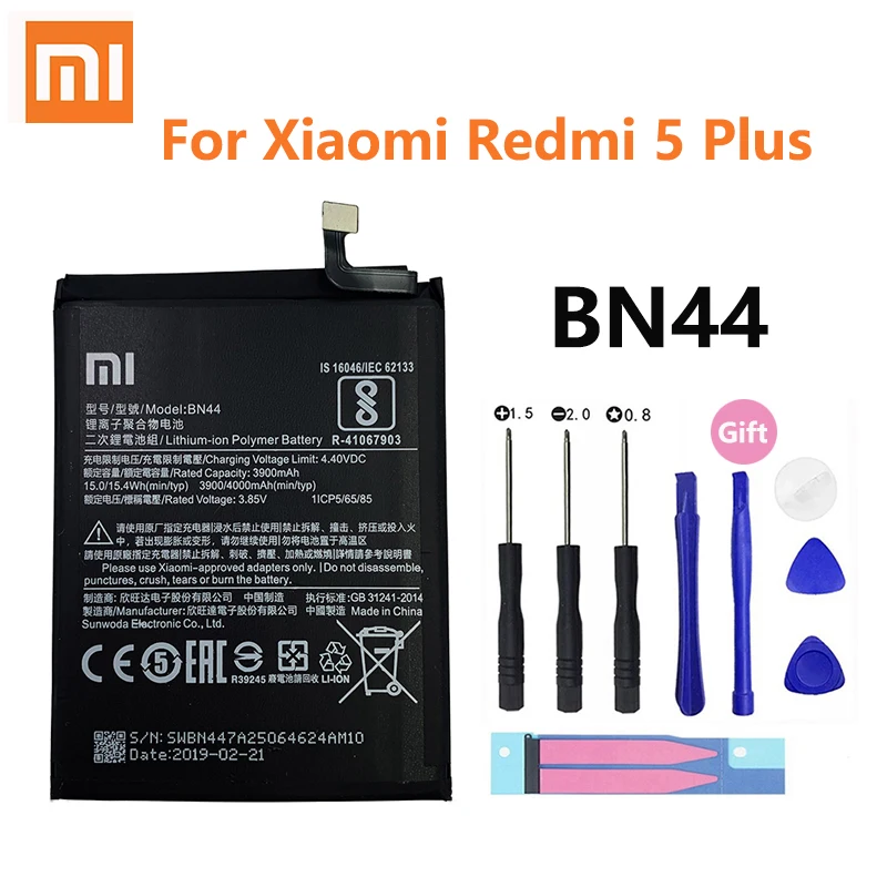 100% Оригинальная батарея Xiao mi BN44 4000 мАч для Xiaomi Redmi 5 Plus Red высококачественные