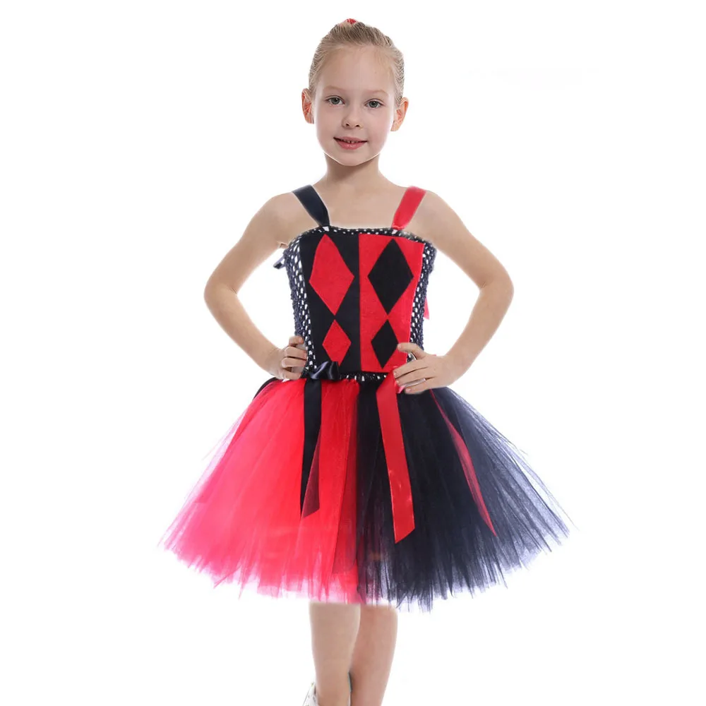 Harry Quinn Christmas Dresses Girls Carnival Mesh Princess Dress Clown Female Anime Cosplay Clothing Halloween Costume For Kids |