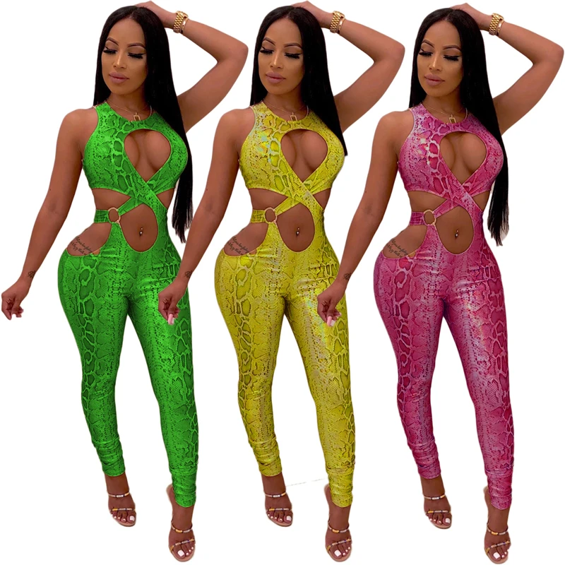 

Adogirl Snakeskin Print Jumpsuit